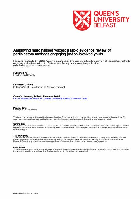 Cover of Amplifying Marginalised Voices: A Rapid Evidence Review of Participatory Methods Engaging Justice-Involved Youth