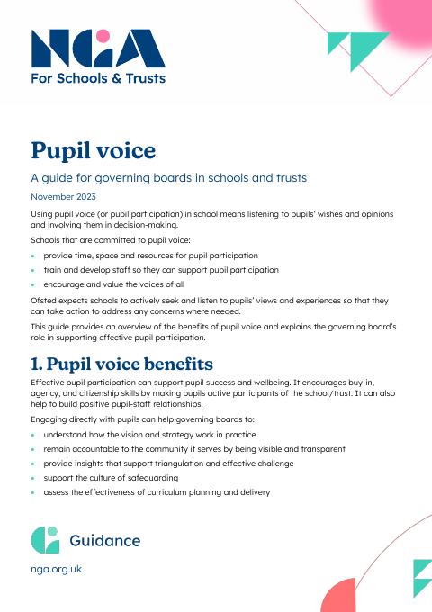 Cover of Pupil Voice: A guide for governing boards in schools and trusts