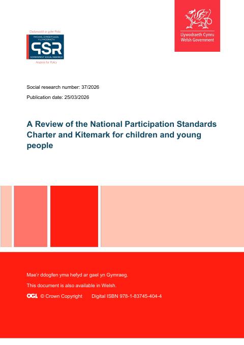 Cover of A Review of the National Participation Standards Charter and Kitemark for children and young people