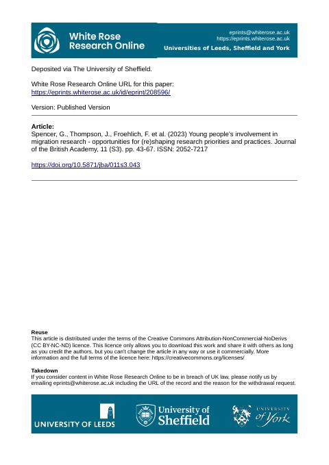 Cover of Young people's involvement in migration research – opportunities for (re)shaping research priorities and practices